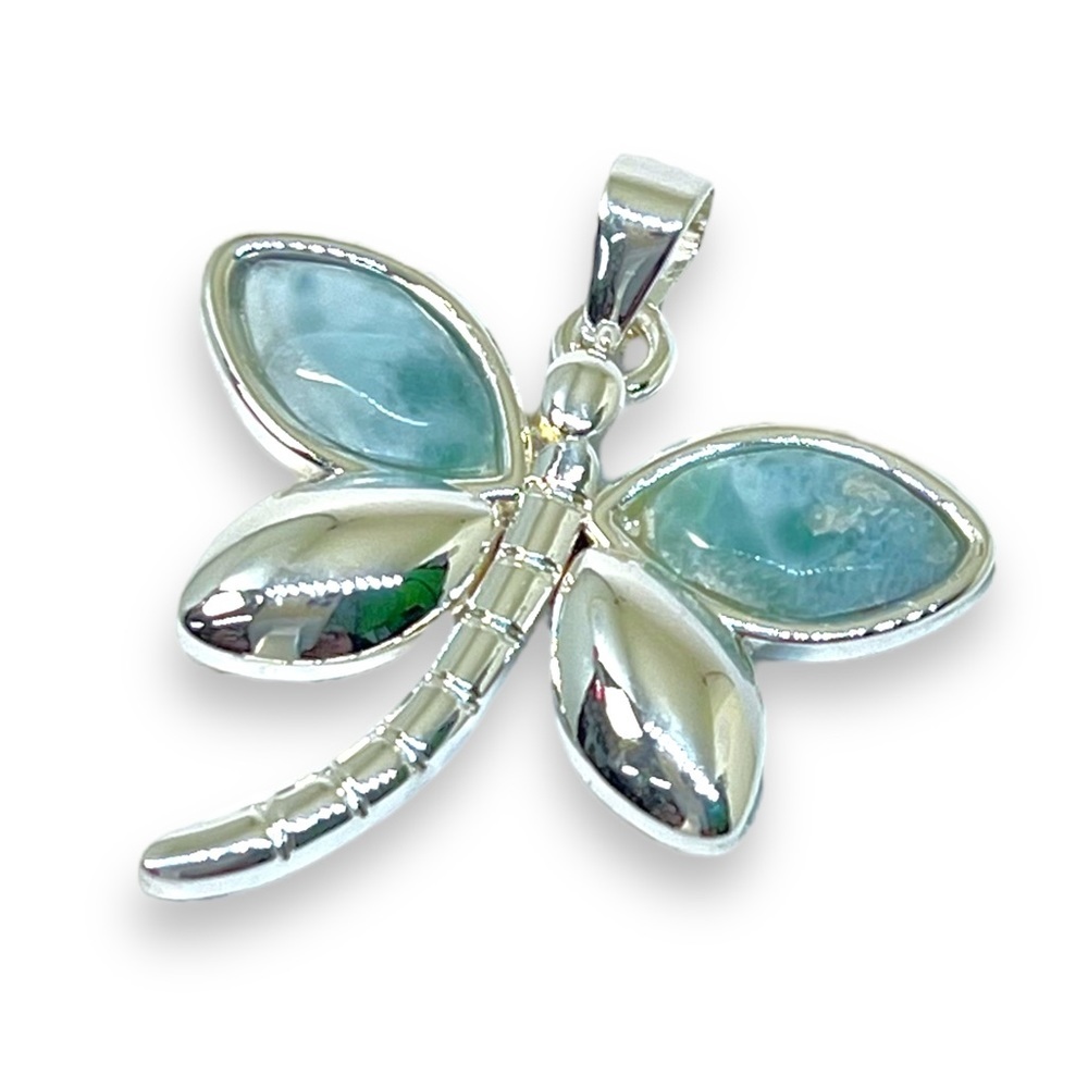 Larimar Stone Sterling Silver Dragonfly pendant